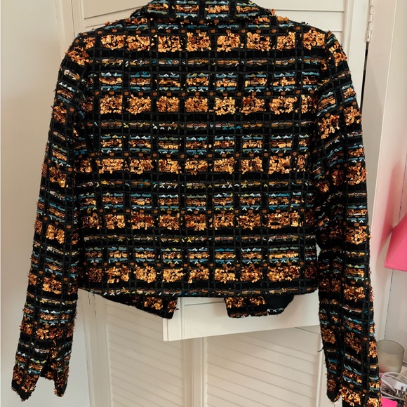 Smythe Metallic Tweed Multicolor Notch Collar Cropped Boxy Jacket Size - Picture 5 of 8